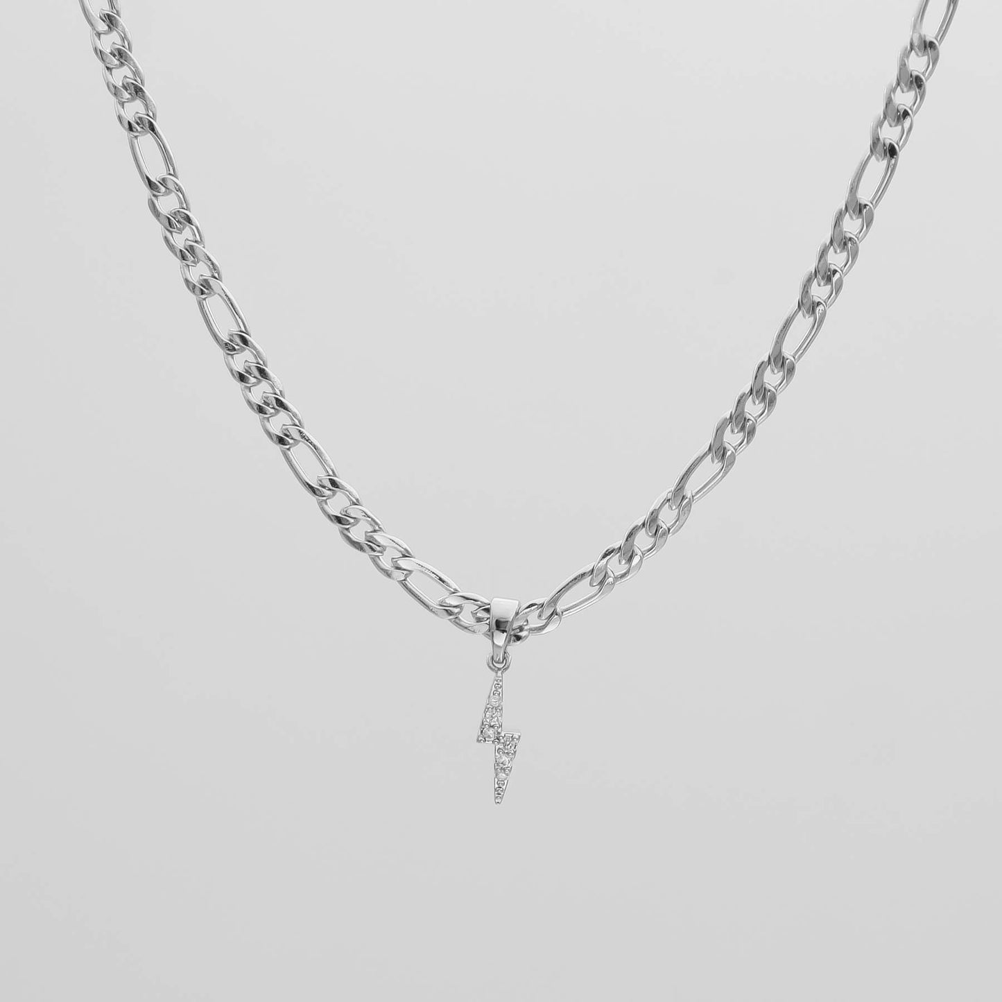 Pave Lightning Bolt Figaro Necklace - Image 4 - ISMI JEWELS