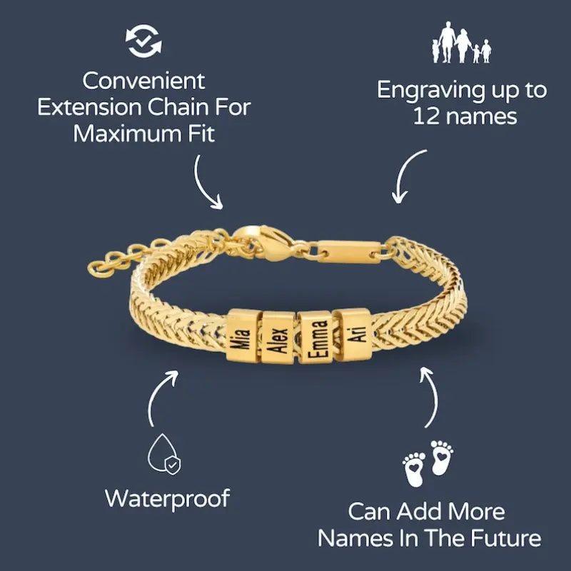Custom Gold Men's Bracelet (Engraved with Child's Name)-AS099 Happy Father's Day Father Gift