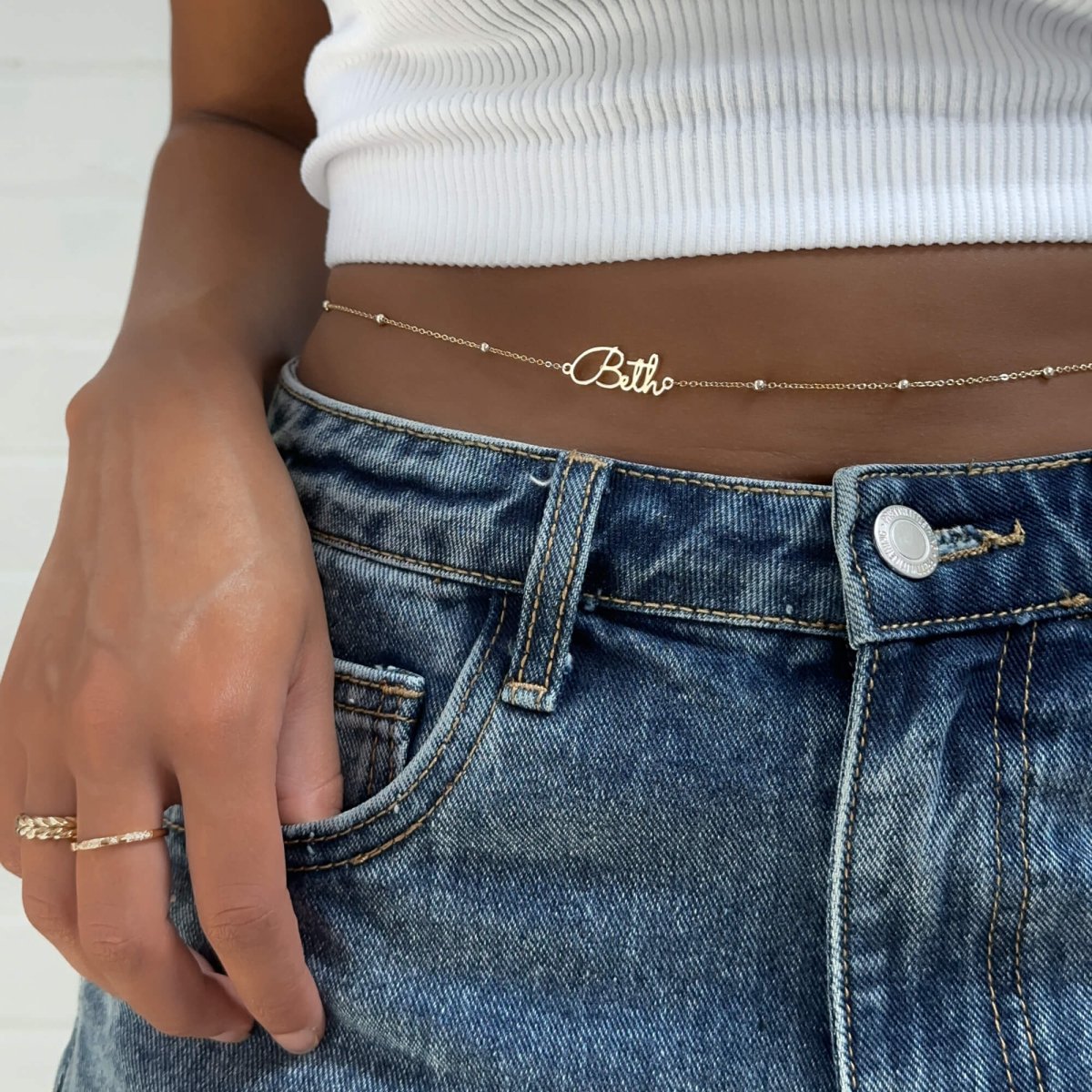 London Custom Name Belly Chain - ISMI JEWELS