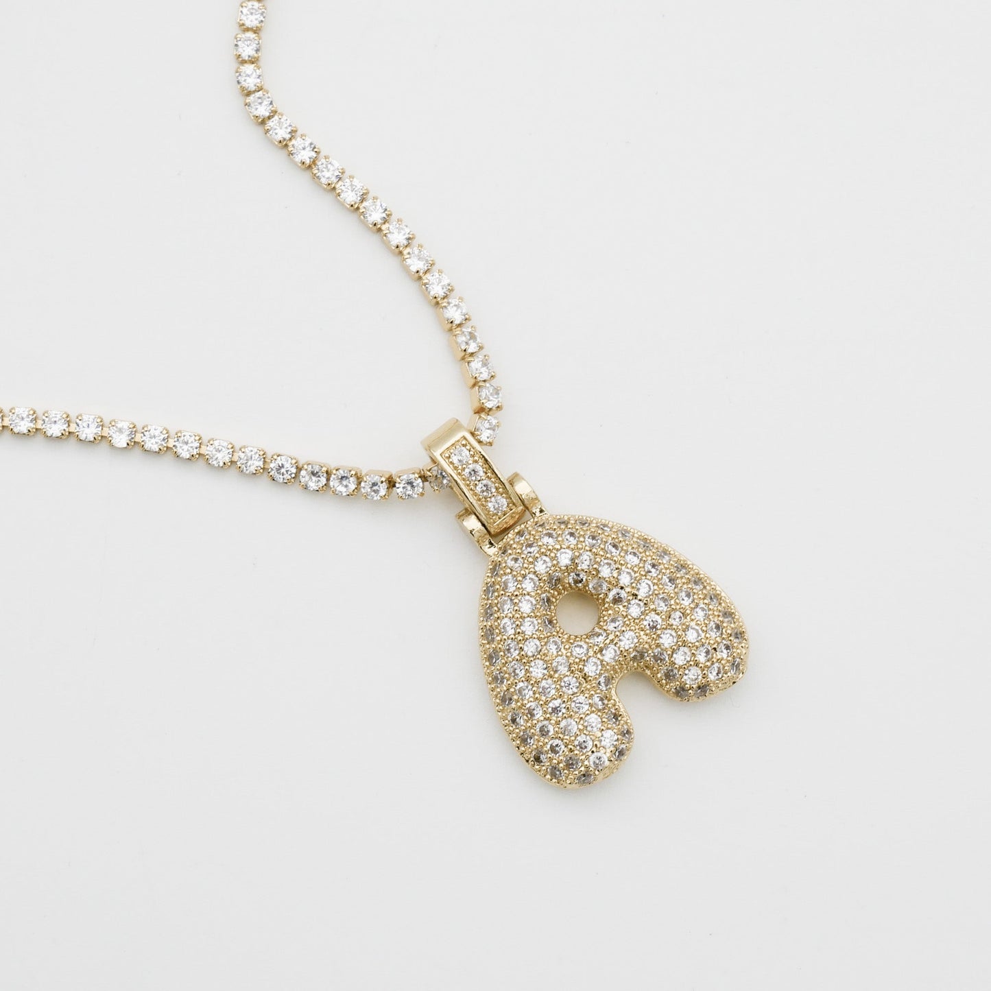 Pave Bubble Letter Initial Necklace - Image 3 - ISMI JEWELS
