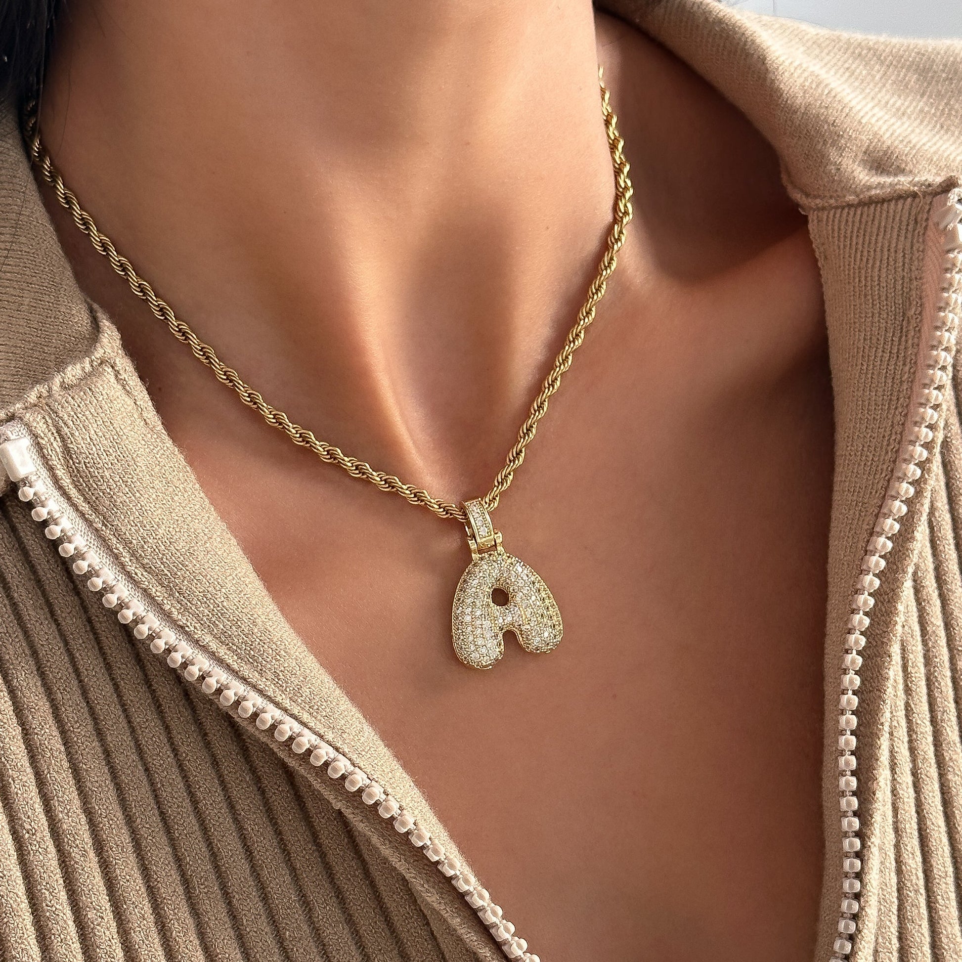 Pave Bubble Letter Initial Necklace - Image 5 - ISMI JEWELS