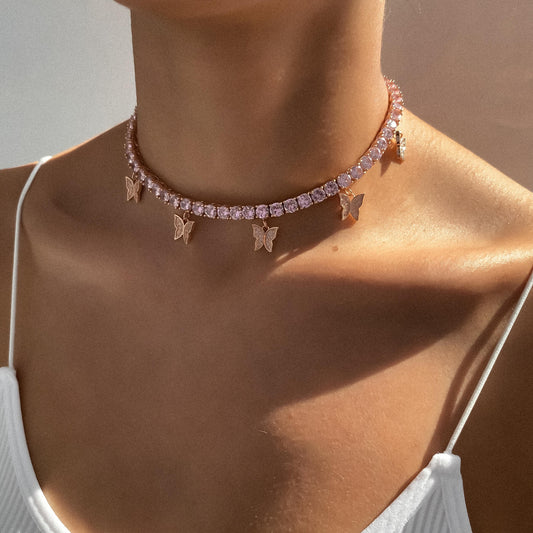 Butterfly Tennis Choker (Pink CZ) | ISMI™