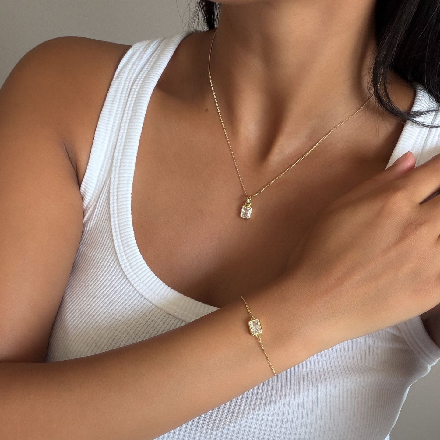 Emerald Cut Birthstone Necklace