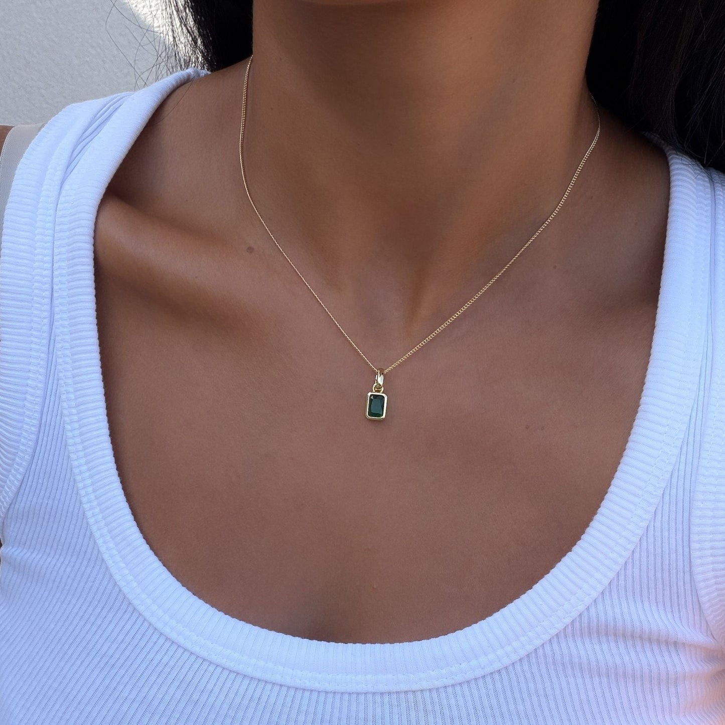 Emerald Cut Birthstone Necklace