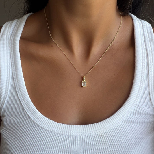 Emerald Cut Birthstone Necklace