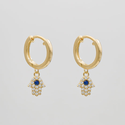 Hand of Hamsa Huggie Earrings - Image 1 - ISMI JEWELS