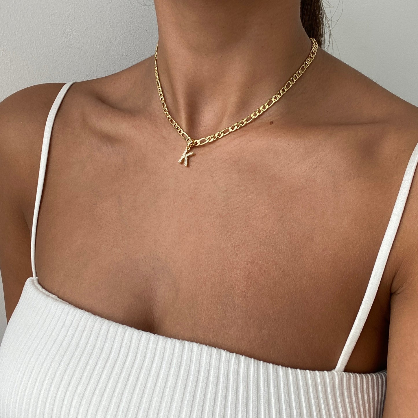 Pave Initial Necklace | Figaro - Image 2 - ISMI JEWELS