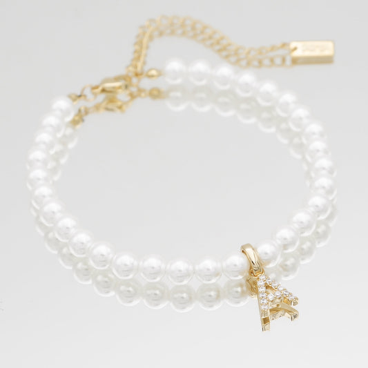 Pave Pearl Initial Anklet - Image 1 - ISMI JEWELS