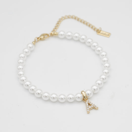 Pave Pearl Initial Bracelet - Image 1 - ISMI JEWELS