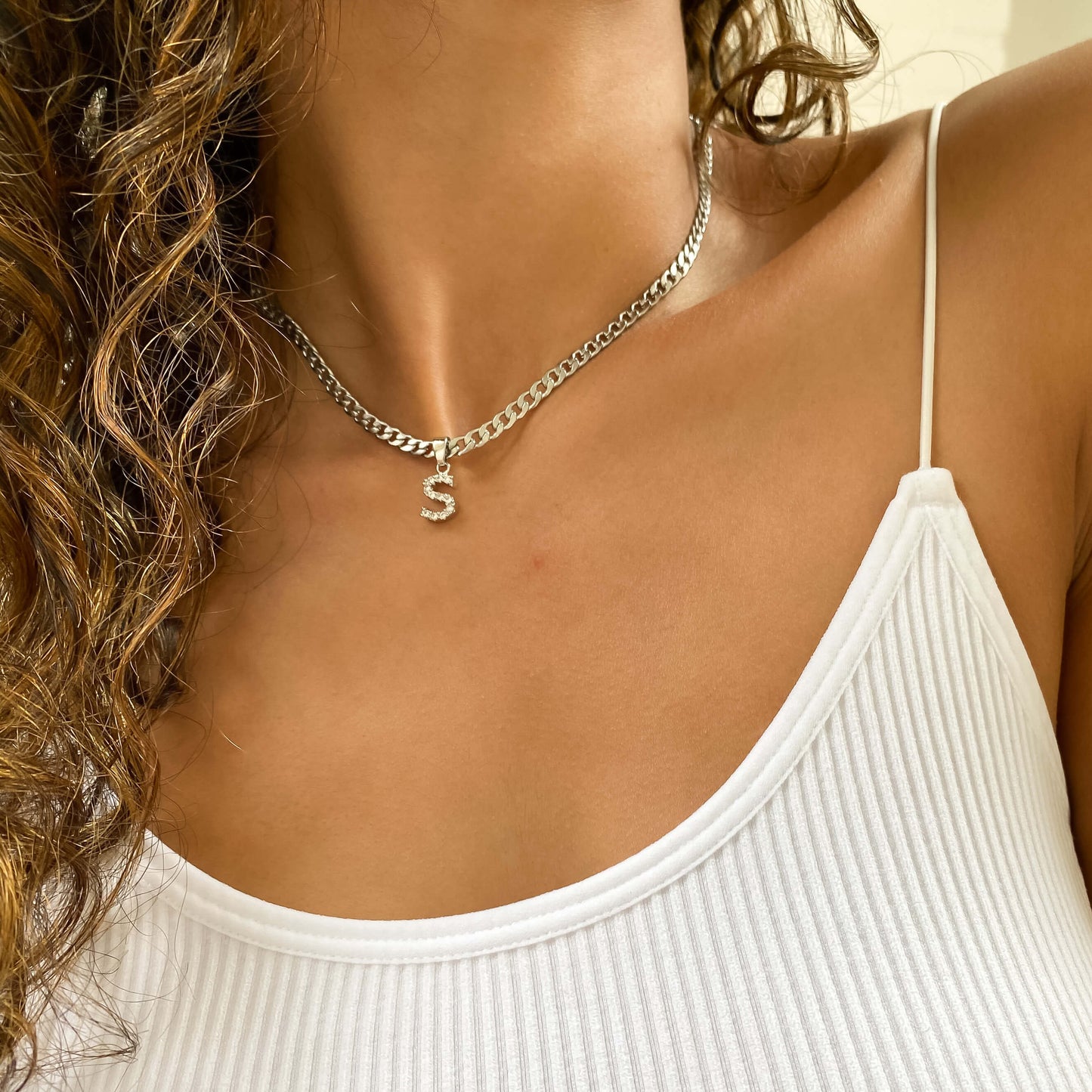 Pave Initial Necklace | Cuban - Image 7 - ISMI JEWELS