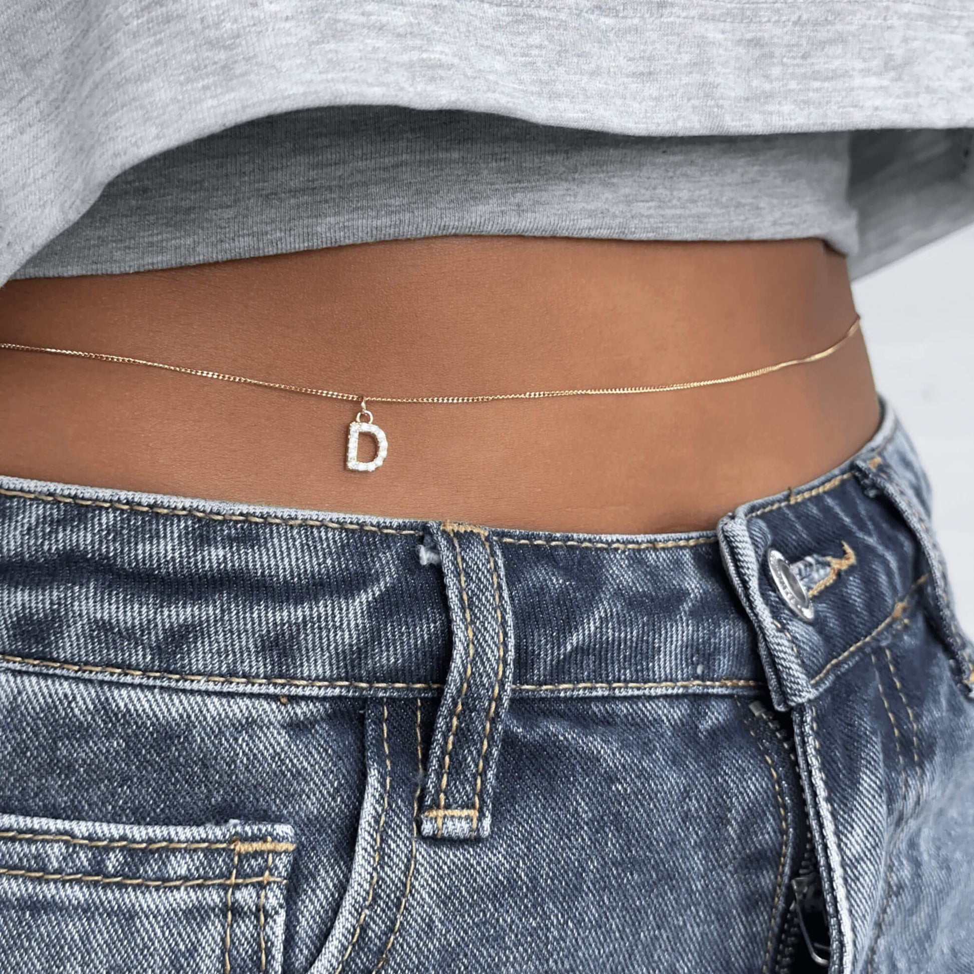Samara Pave Initial Belly chain - Image 2 - ISMI JEWELS