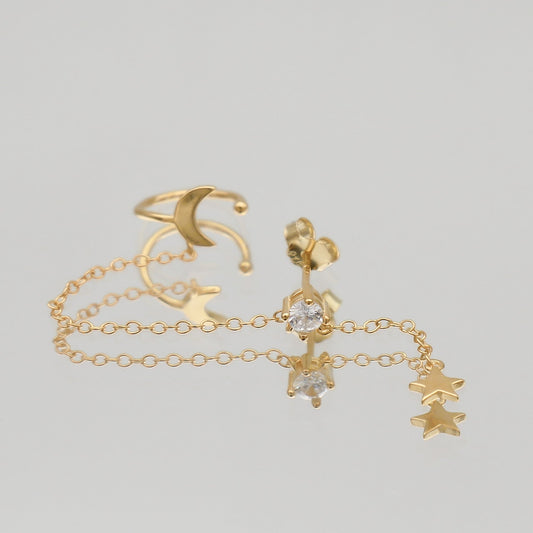 Moon & Star Drop Earring - Image 1 - ISMI JEWELS