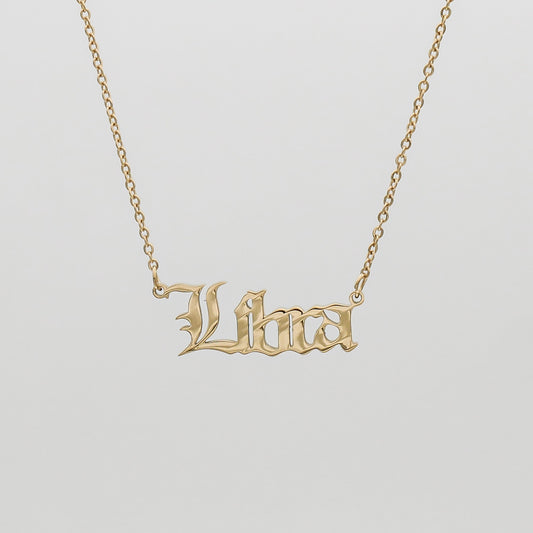 Old English Zodiac Name Necklace - Image 1 - ISMI JEWELS