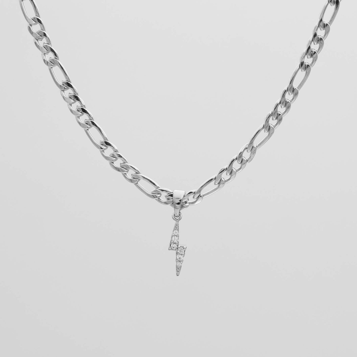 Pave Lightning Bolt Figaro Necklace - Image 2 - ISMI JEWELS