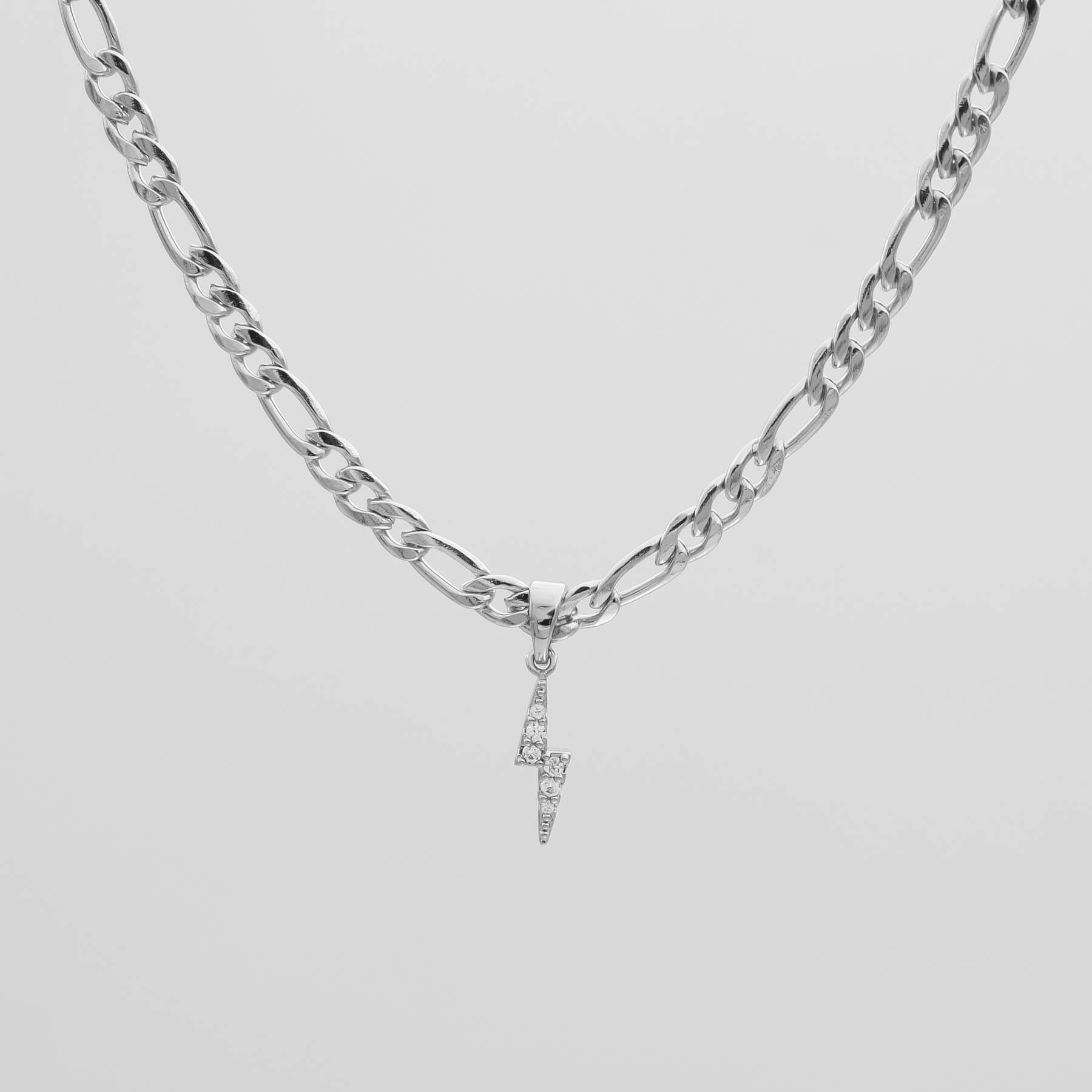 Pave Lightning Bolt Figaro Necklace - Image 2 - ISMI JEWELS