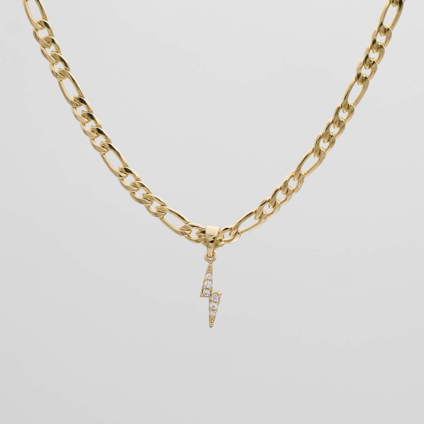 Pave Lightning Bolt Figaro Necklace - Image 1 - ISMI JEWELS