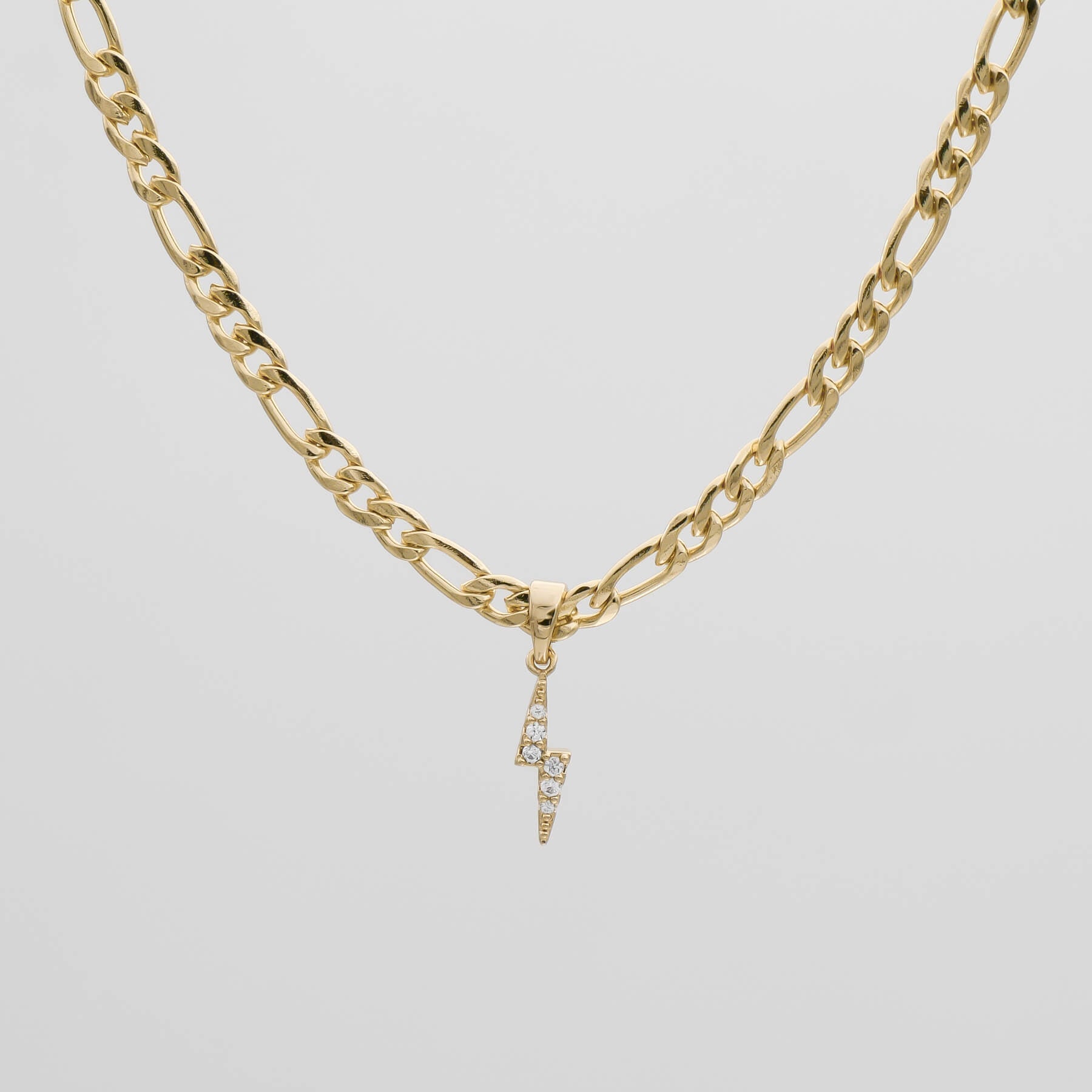 Pave Lightning Bolt Figaro Necklace - Image 1 - ISMI JEWELS
