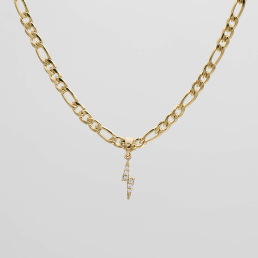 Pave Lightning Bolt Figaro Necklace - Image 1 - ISMI JEWELS