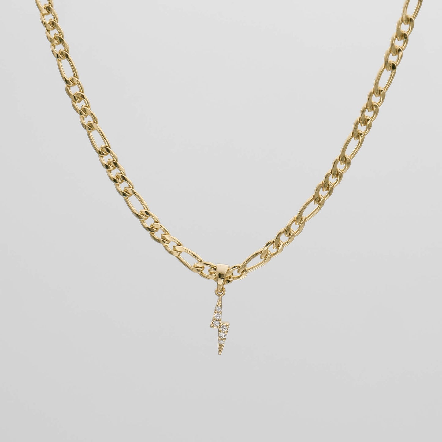 Pave Lightning Bolt Figaro Necklace - Image 3 - ISMI JEWELS