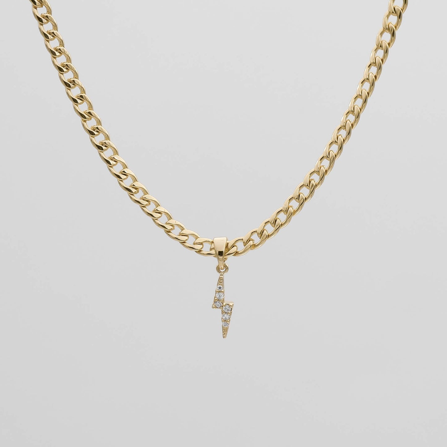 Pave Lightning Bolt Cuban Necklace - Image 1 - ISMI JEWELS
