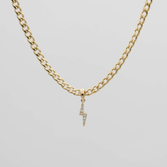 Pave Lightning Bolt Cuban Necklace - Image 1 - ISMI JEWELS