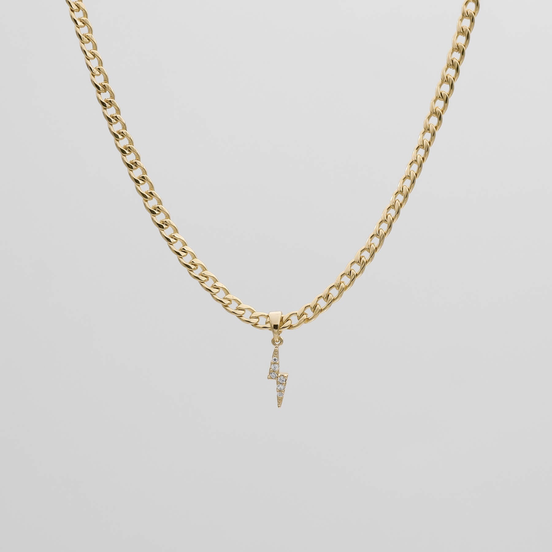 Pave Lightning Bolt Cuban Necklace - Image 3 - ISMI JEWELS