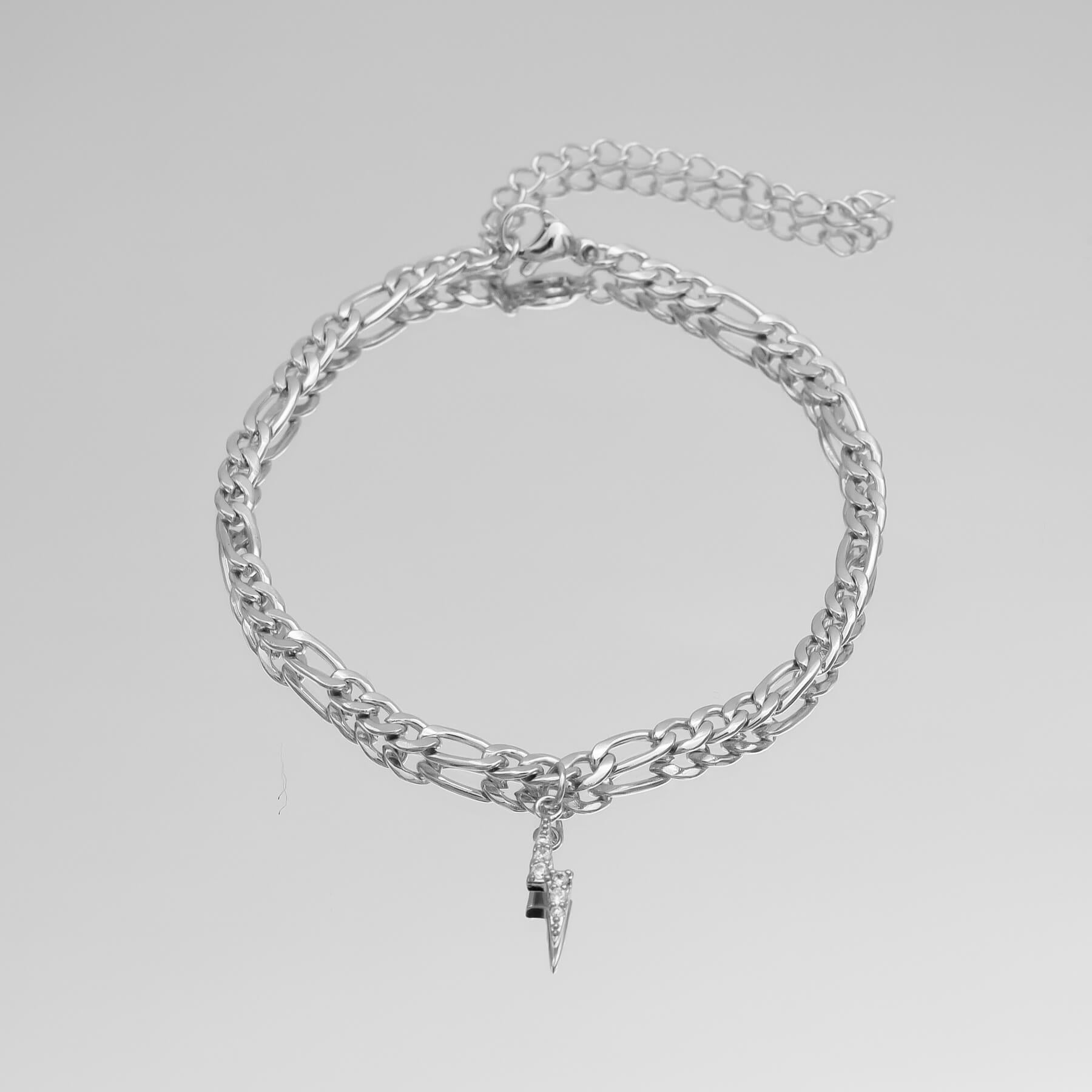 Pave Lightning Bolt Figaro Anklet - Image 4 - ISMI JEWELS