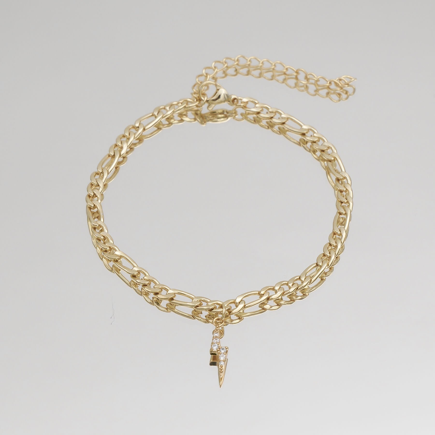 Pave Lightning Bolt Figaro Anklet - Image 1 - ISMI JEWELS