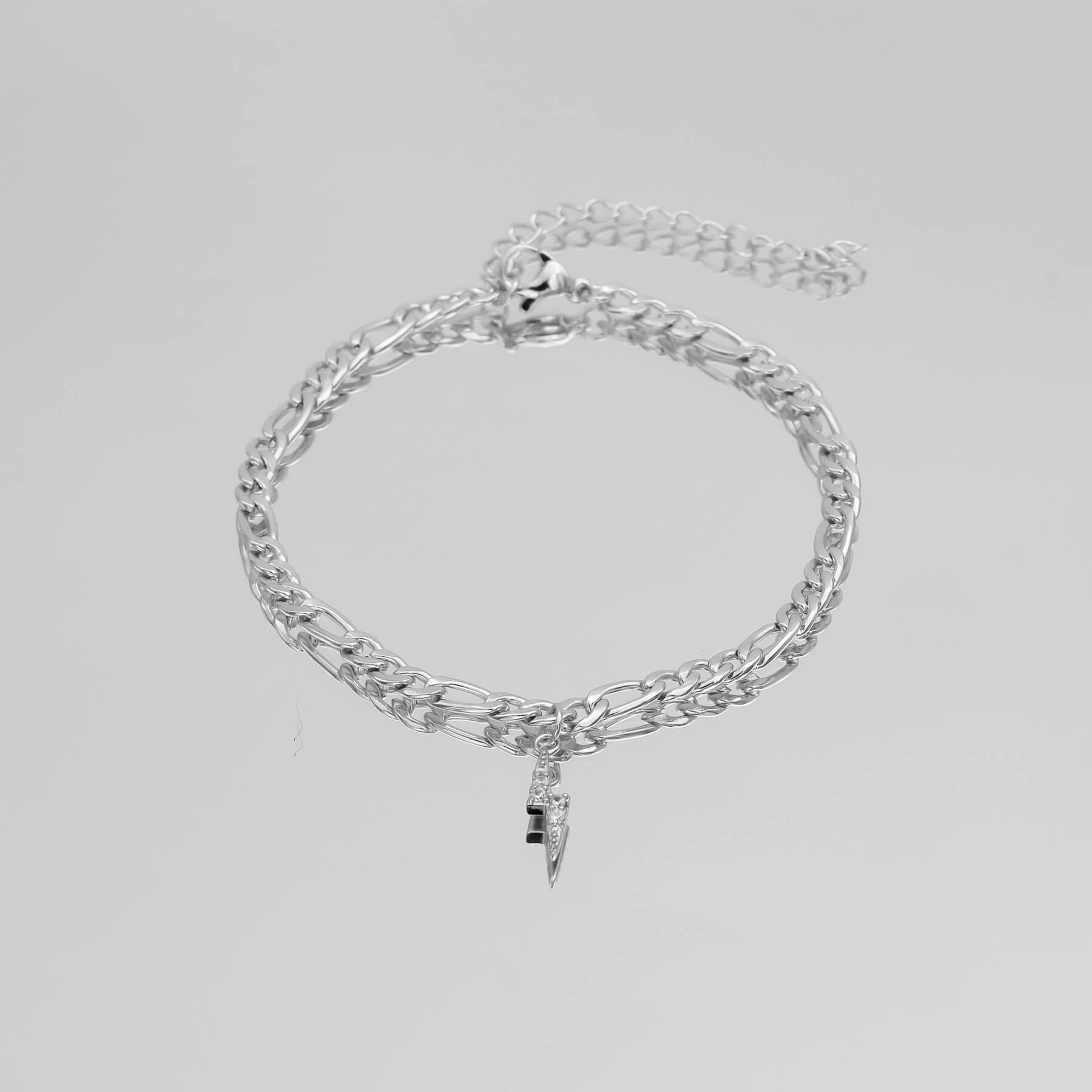 Pave Lightning Bolt Figaro Anklet - Image 2 - ISMI JEWELS