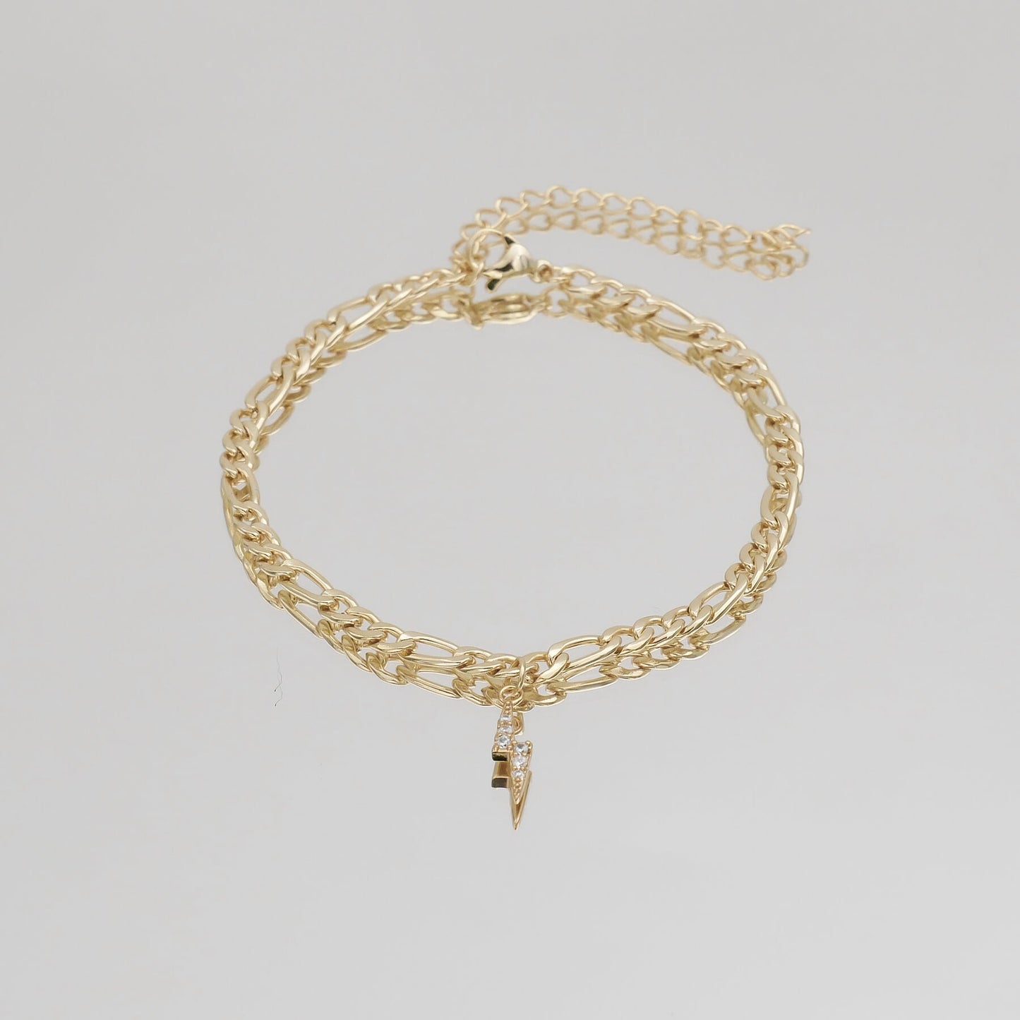 Pave Lightning Bolt Figaro Anklet - Image 5 - ISMI JEWELS