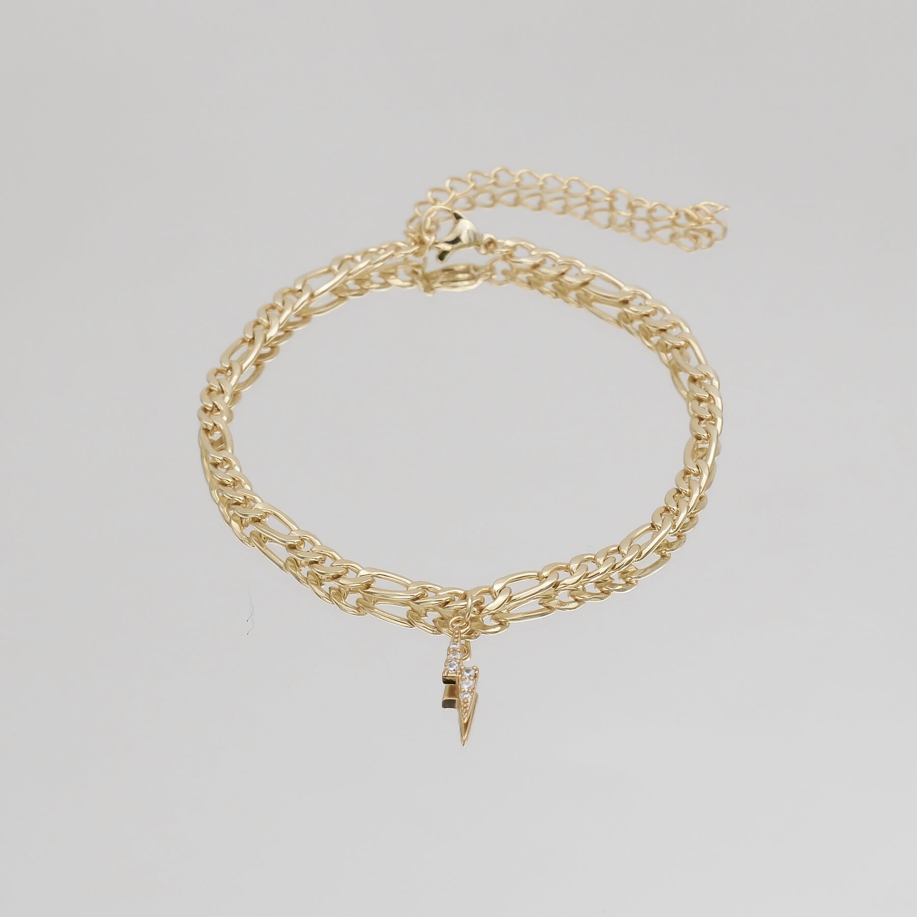 Pave Lightning Bolt Figaro Anklet - Image 5 - ISMI JEWELS