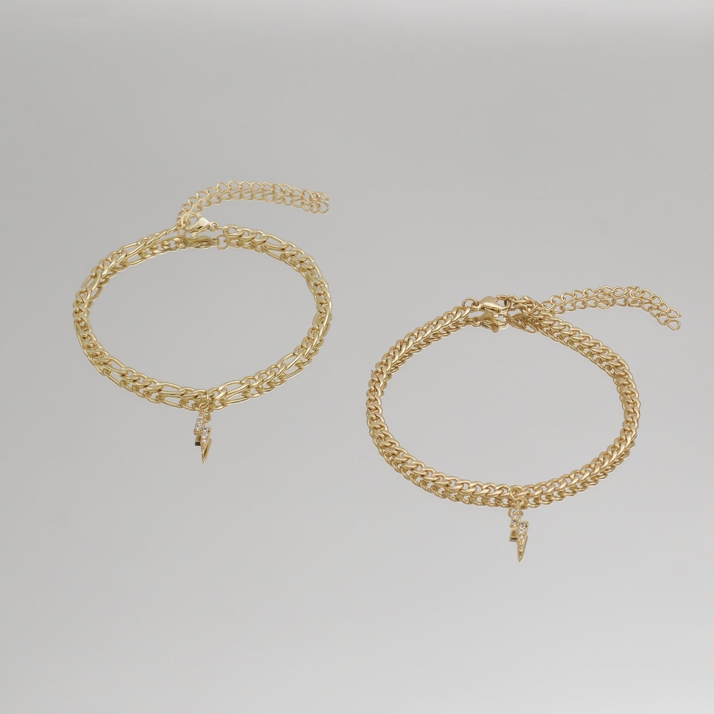 Pave Lightning Bolt Figaro Anklet - Image 3 - ISMI JEWELS