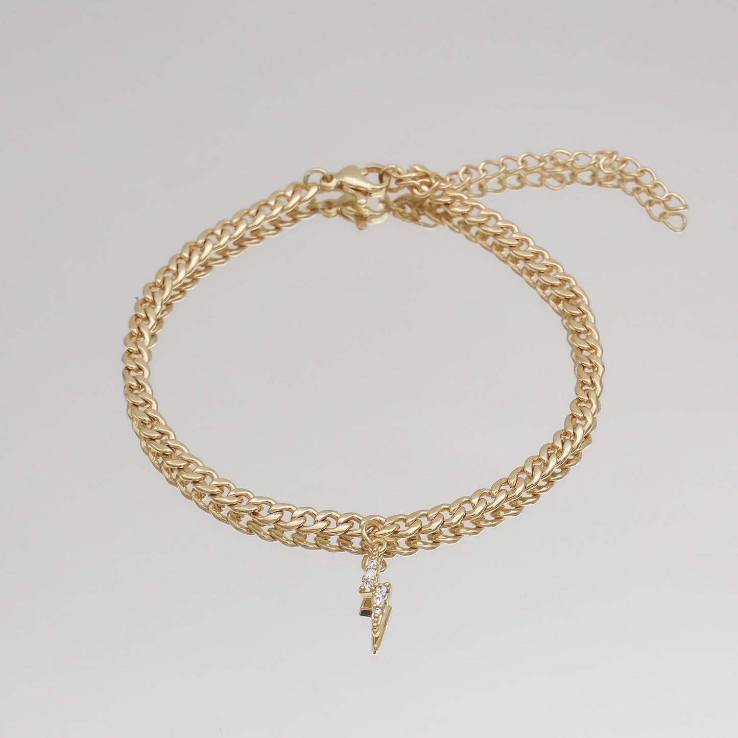 Pave Lightning Bolt Cuban Anklet - Image 1 - ISMI JEWELS