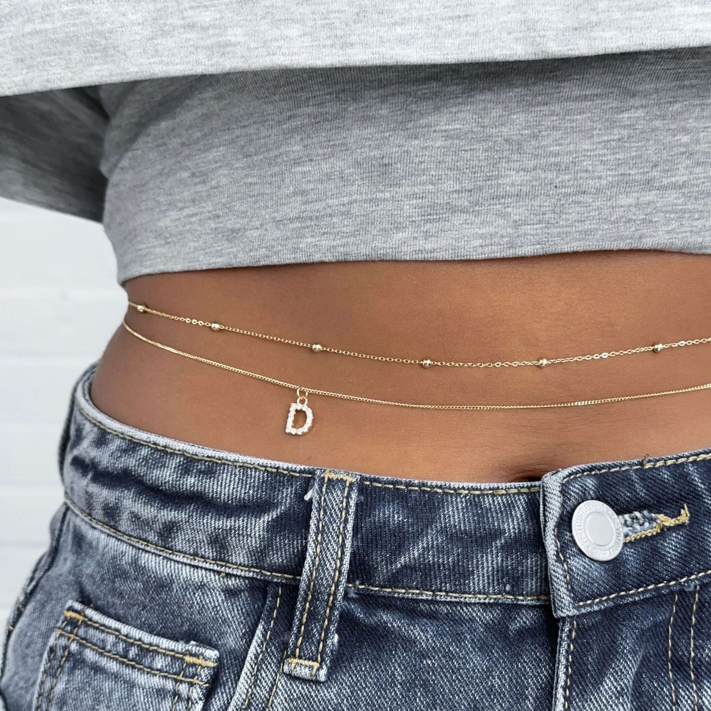 Samara Pave Initial Belly chain - Image 3 - ISMI JEWELS