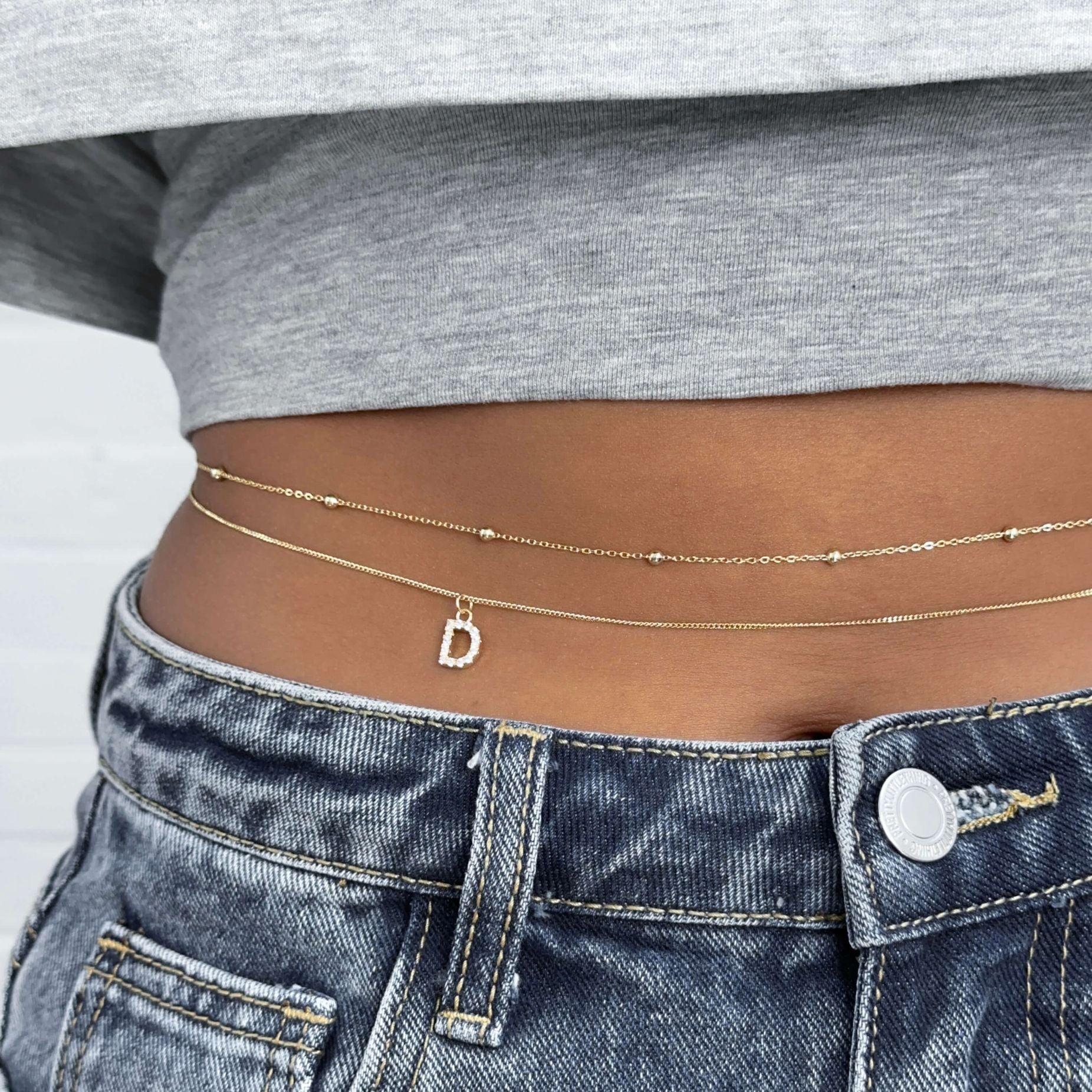 Samara Pave Initial Belly chain - Image 3 - ISMI JEWELS