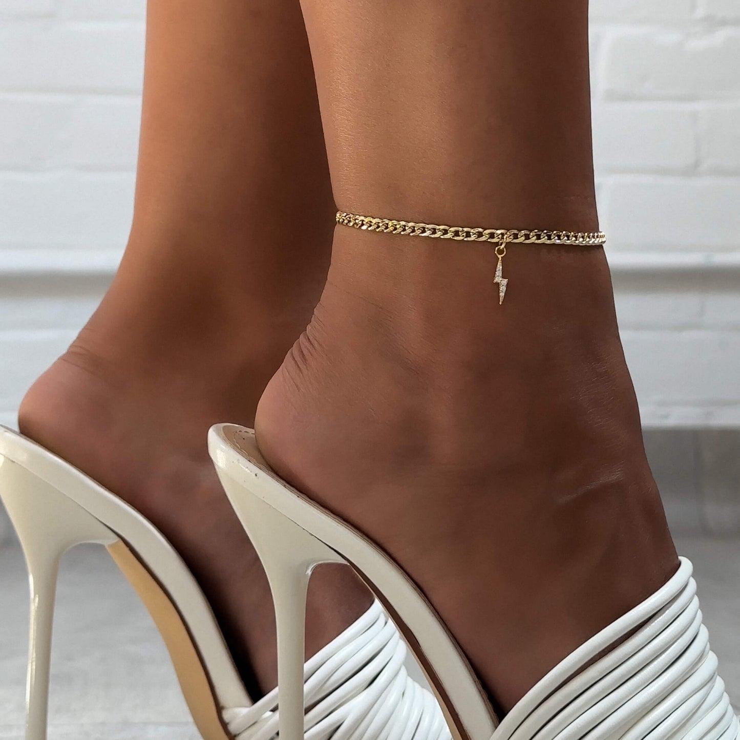 Pave Lightning Bolt Cuban Anklet - Image 2 - ISMI JEWELS