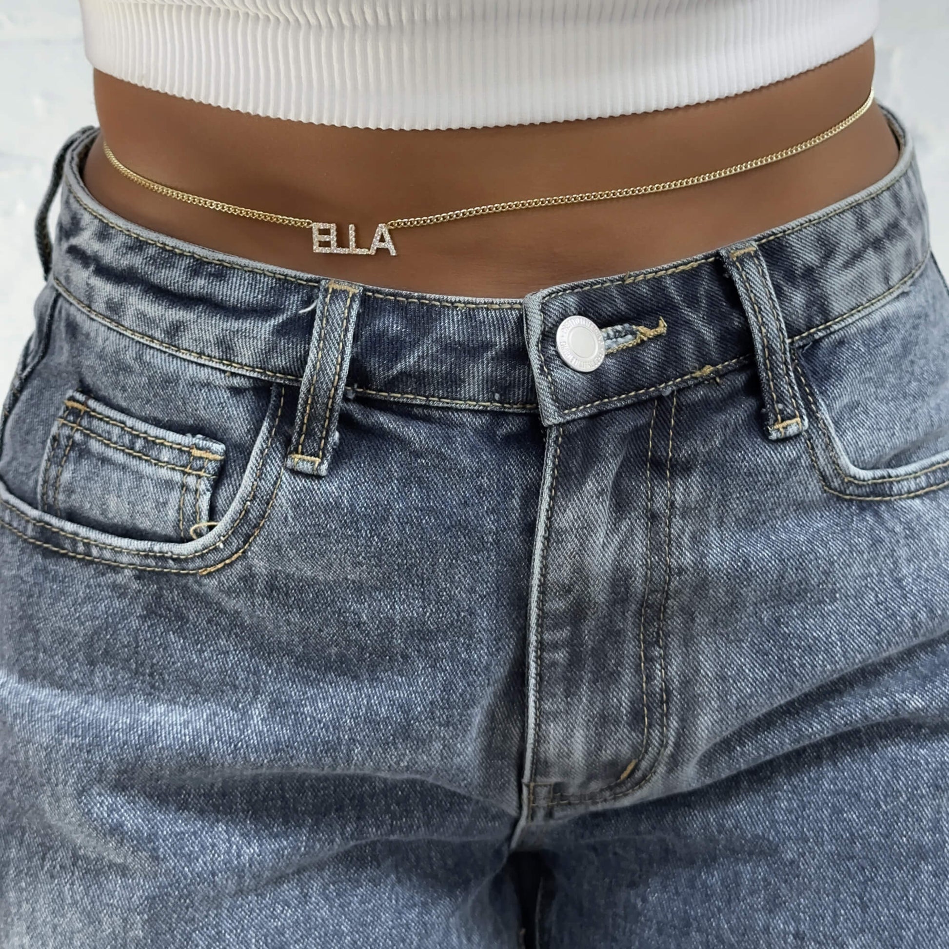 Olympia Pave Name Belly Chain - Image 7 - ISMI JEWELS