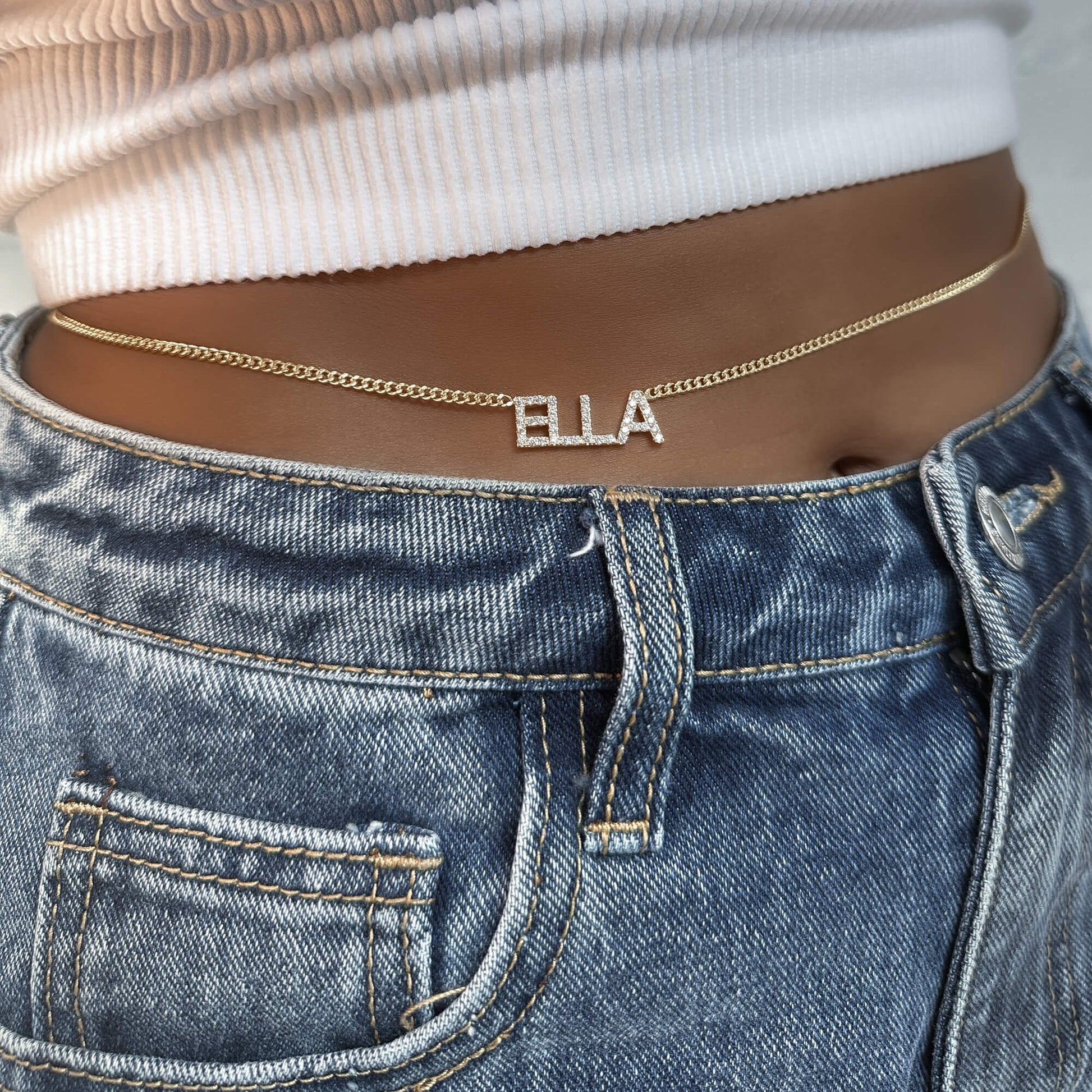 Olympia Pave Name Belly Chain - Image 5 - ISMI JEWELS