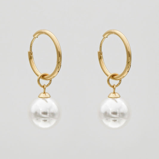Phoebe Pearl Hoop Earrings - Image 1 - ISMI JEWELS