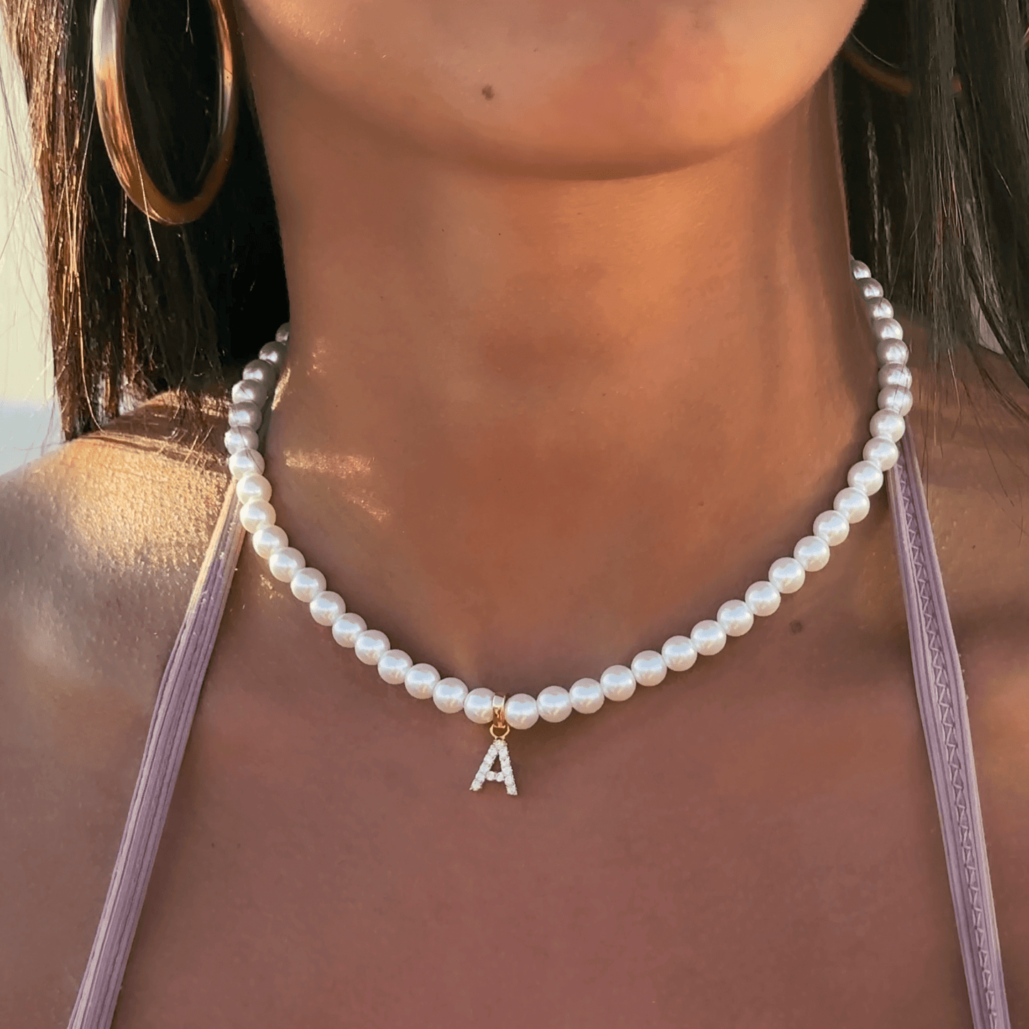 Pave Pearl Initial Necklace - Image 2 - ISMI JEWELS