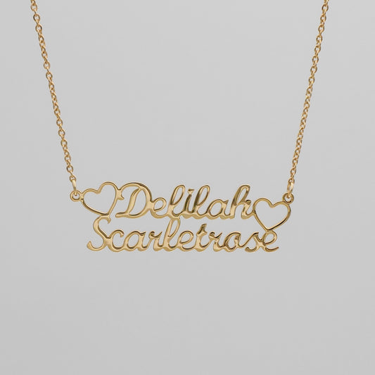 Double Name Heart Necklace - Image 1 - ISMI JEWELS