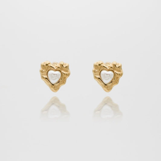 Amber Heart & Pearl Earrings - ISMI JEWELS
