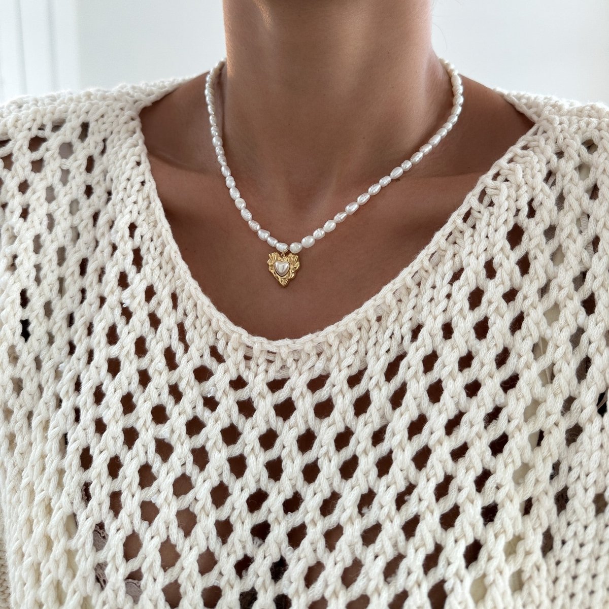 Amber Pearl Heart Necklace - ISMI JEWELS