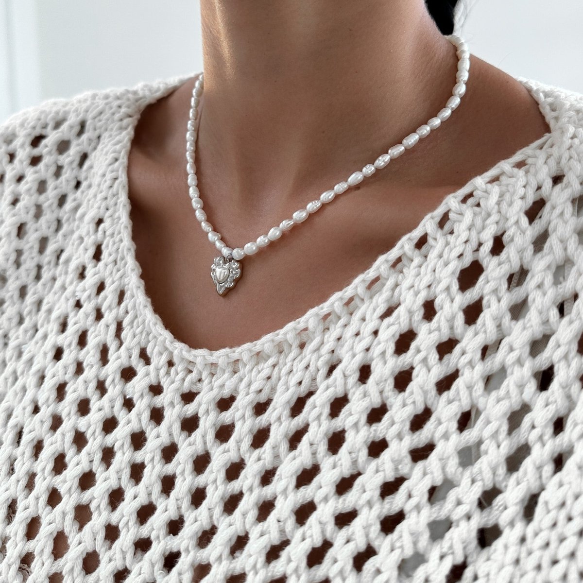 Amber Pearl Heart Necklace - ISMI JEWELS