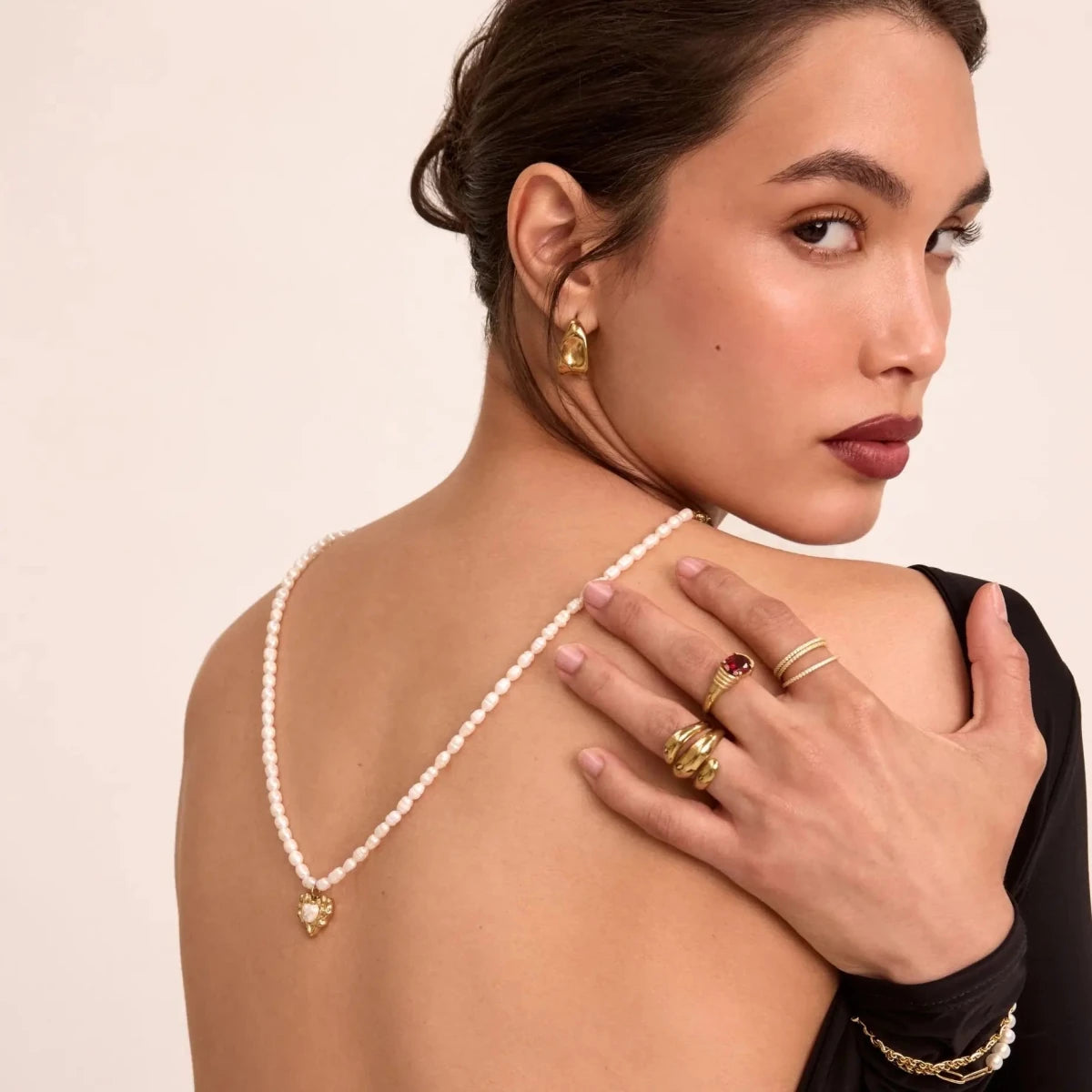 Amber Pearl Heart Necklace - ISMI JEWELS