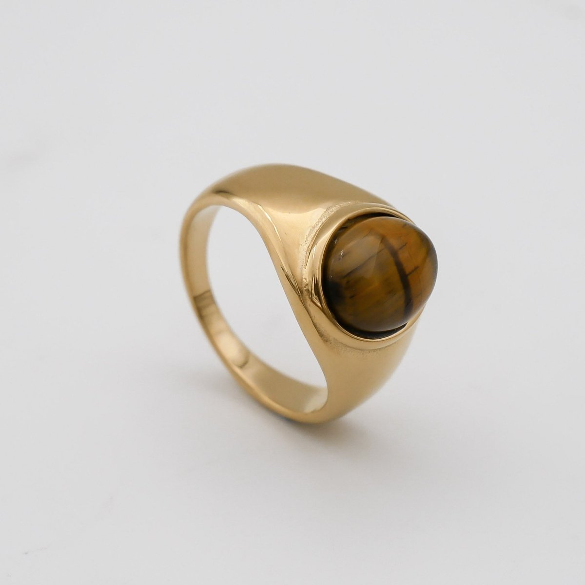 Amber Tiger Eye Signet Ring - ISMI JEWELS