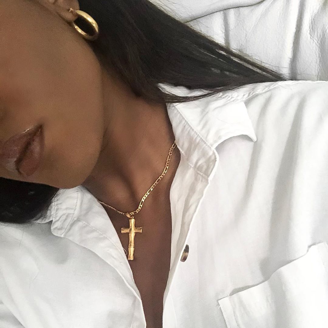 Bamboo Cross Gold Filled Necklace - ISMI JEWELS