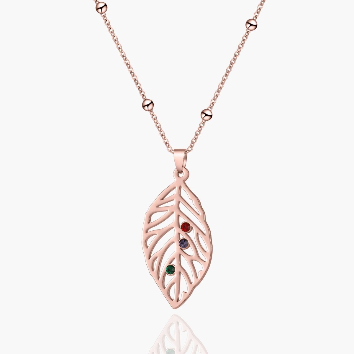 Custom Birthstone Leaf Necklace - ISMI JEWELS