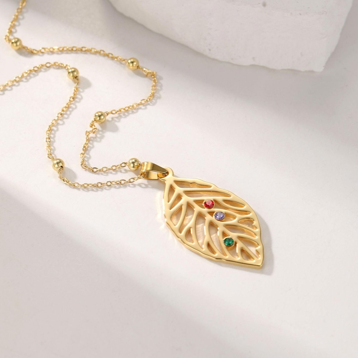 Custom Birthstone Leaf Necklace - ISMI JEWELS