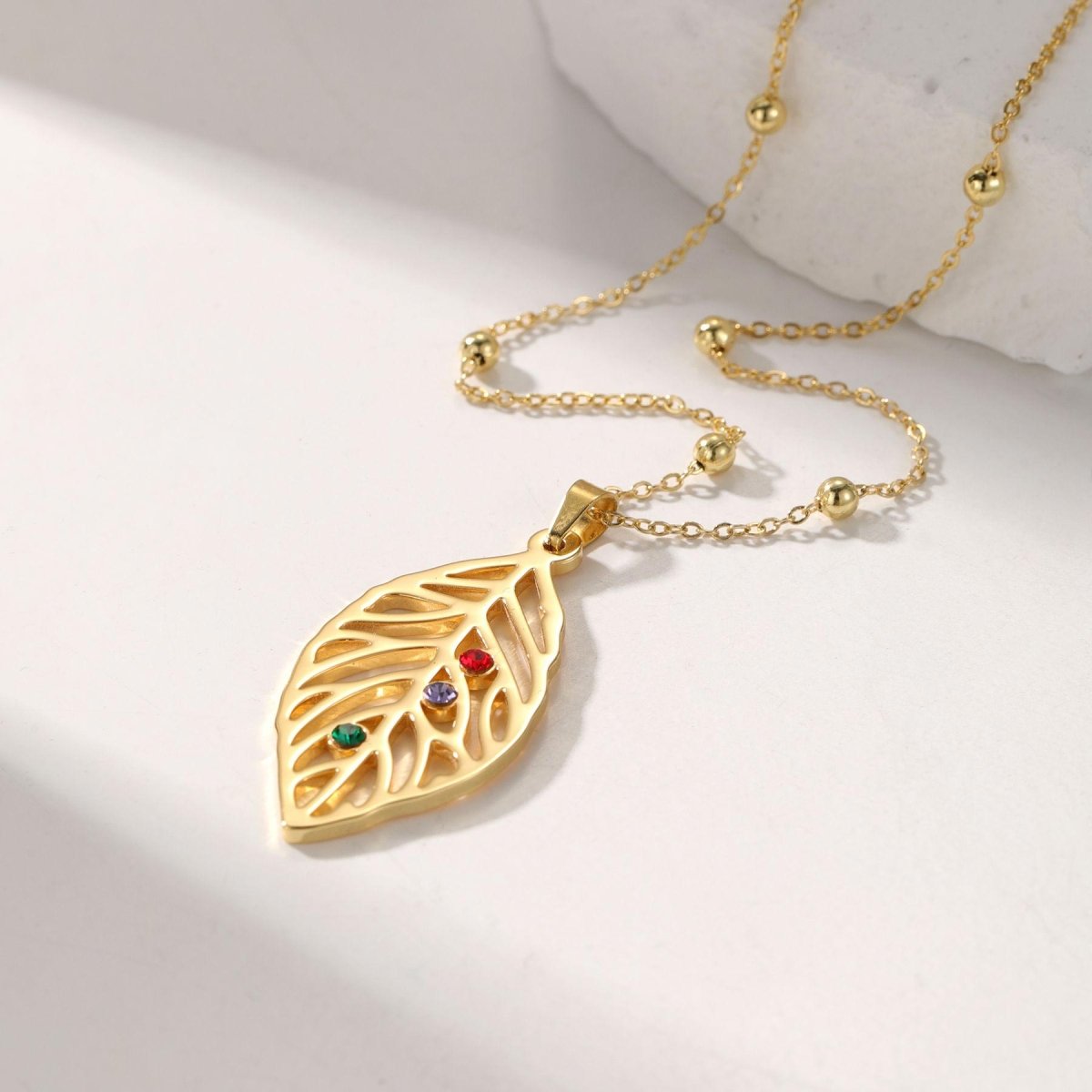Custom Birthstone Leaf Necklace - ISMI JEWELS